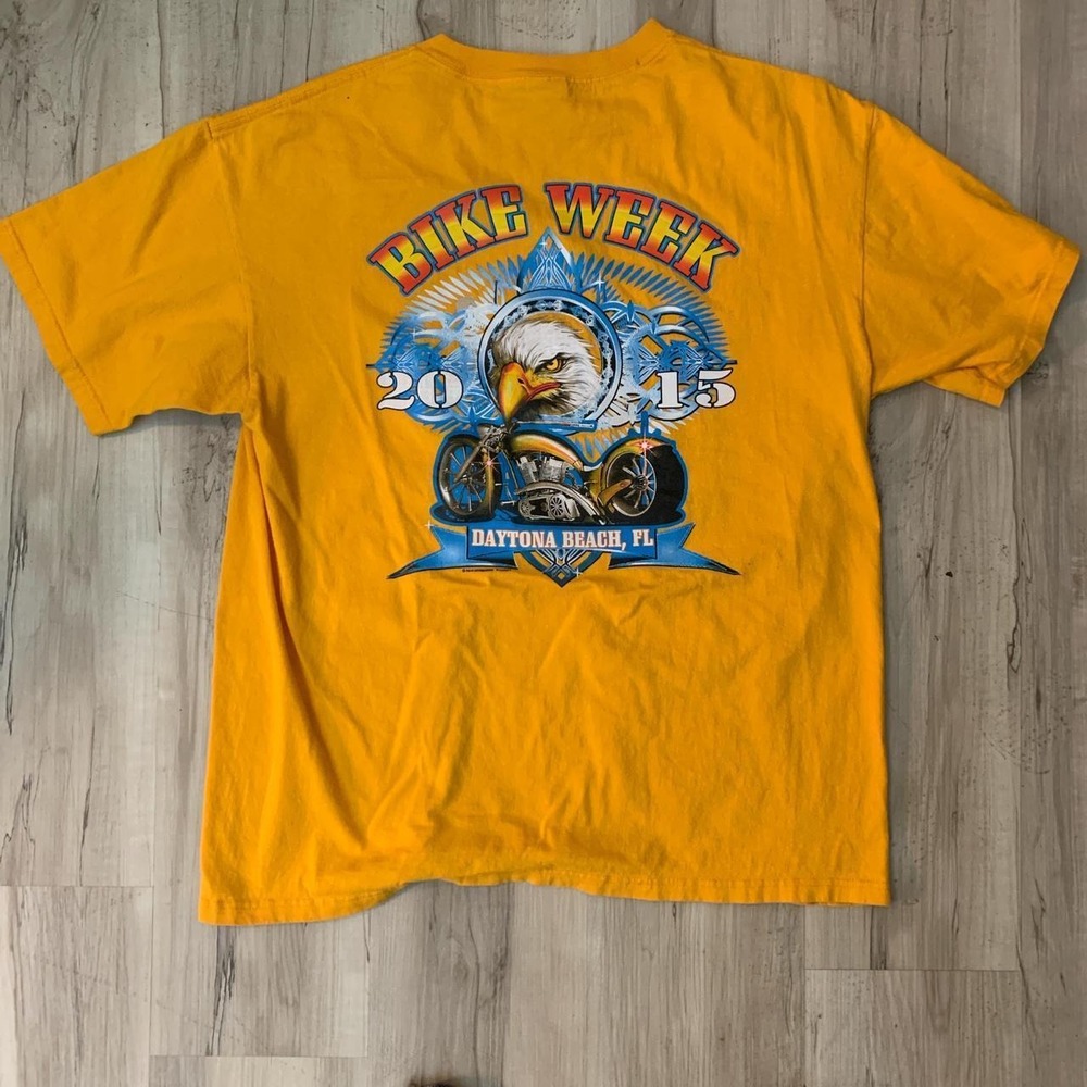 Anvil Daytona Beach Bike Week 2015 Motorcycle Graphic T-Shirt Yellow Mens XL